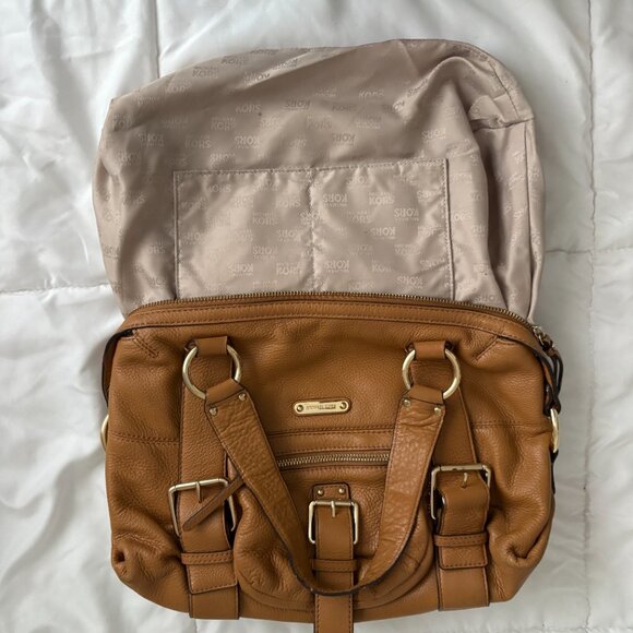 MICHAEL Michael Kors Multi Pocket Brown Leather Shoulder Bag Tote Hobo Camel - Picture 12 of 14